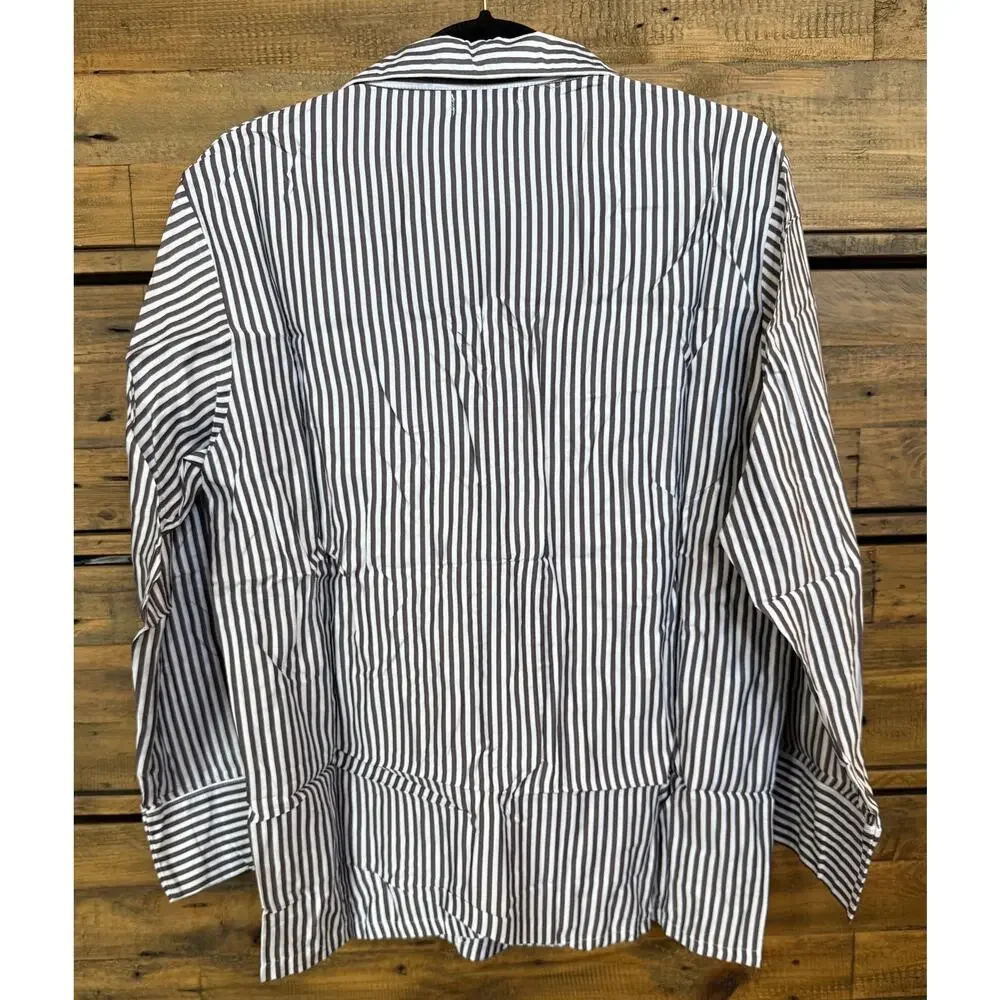 Ettitude Pajama Shirt Womens Small Gray White Striped 100% Bamboo Lyocell Top - Picture 3 of 8